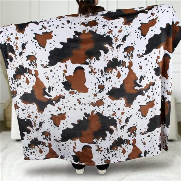 Flannel Fleece Throw Blanket for Couch, Cow Print Blanket for Adult, Fuzzy Cozy - Picture 4 of 7